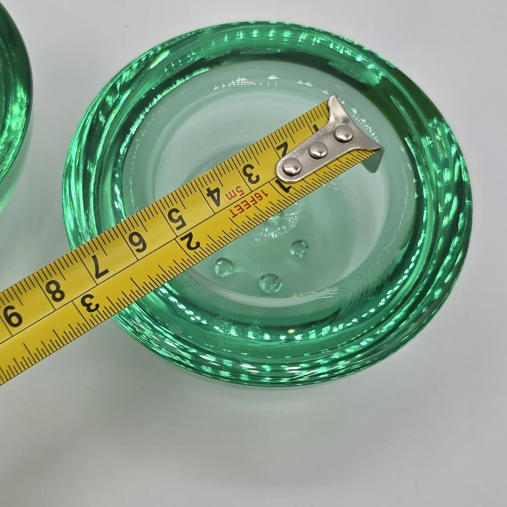 Vtg Pair Green Candlestick Holders Tealight Candle Glass‎ 50s 60s 70s